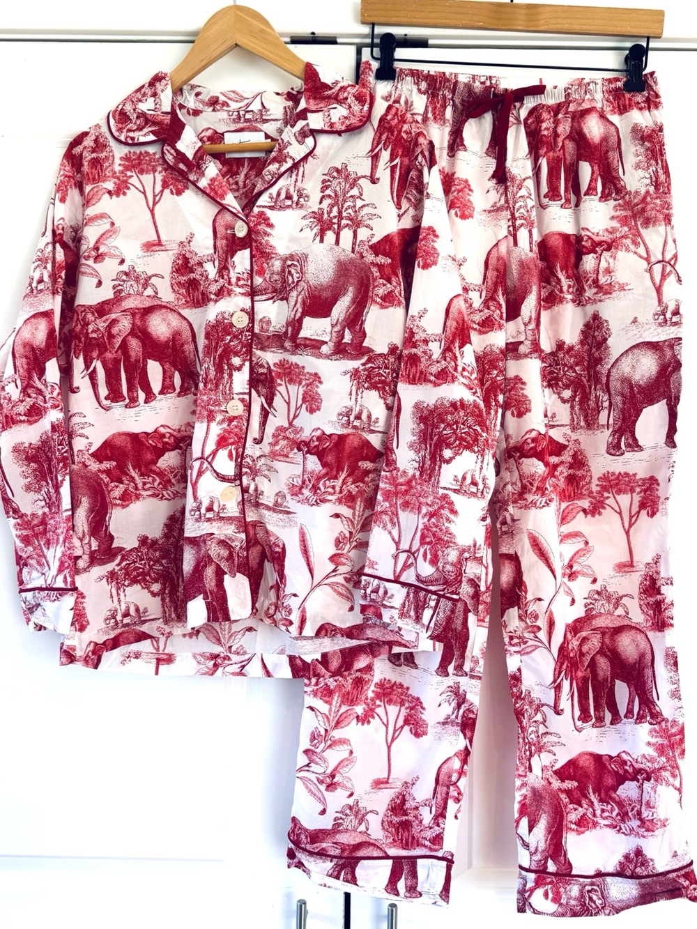 The Cats Pajamas Safari Toile Luxe Cotton Elephant Print Pajama Set Size Small